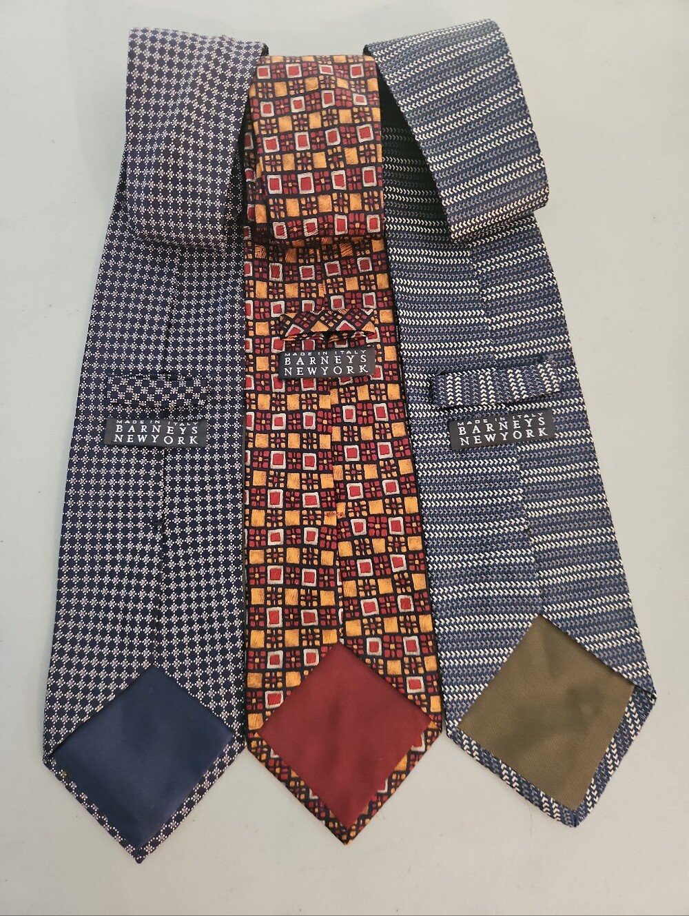 Lot of 3 Barneys New York Mens Ties Made in Italy 100% Silk Geometric Stripe